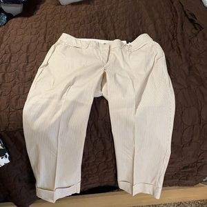 Cute brand new pin-striped ankle pants beige and white